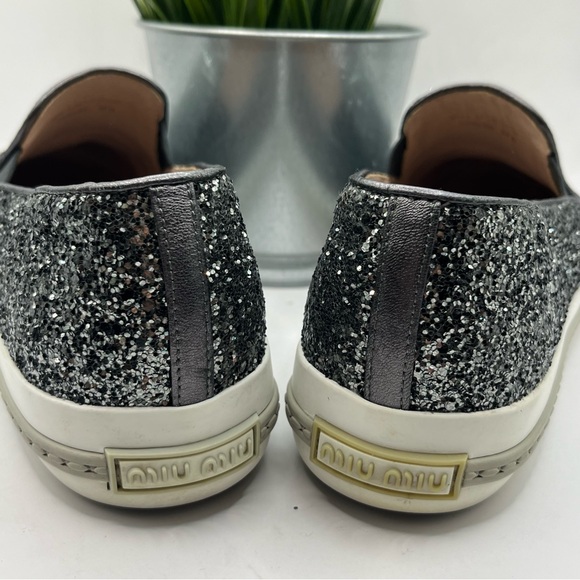 Miu Miu Calzature Donna Glitter Sneakers Charcoal Glitter White Sole 7 (37.5) - Picture 4 of 8